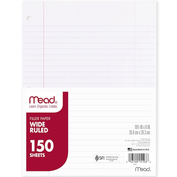 Notebook Filler Paper, Wide Ruled, PK450